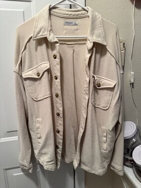 Arizona Jean Company Cream Button-Front Utility Shacket